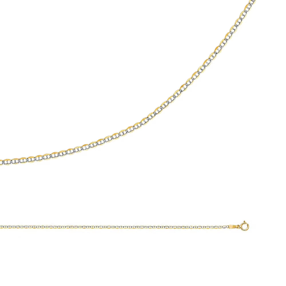 Solid 14k Yellow White Gold Necklace Flat Links Pave Two Tone Thin, 1.5 mm - 16 inch F369265