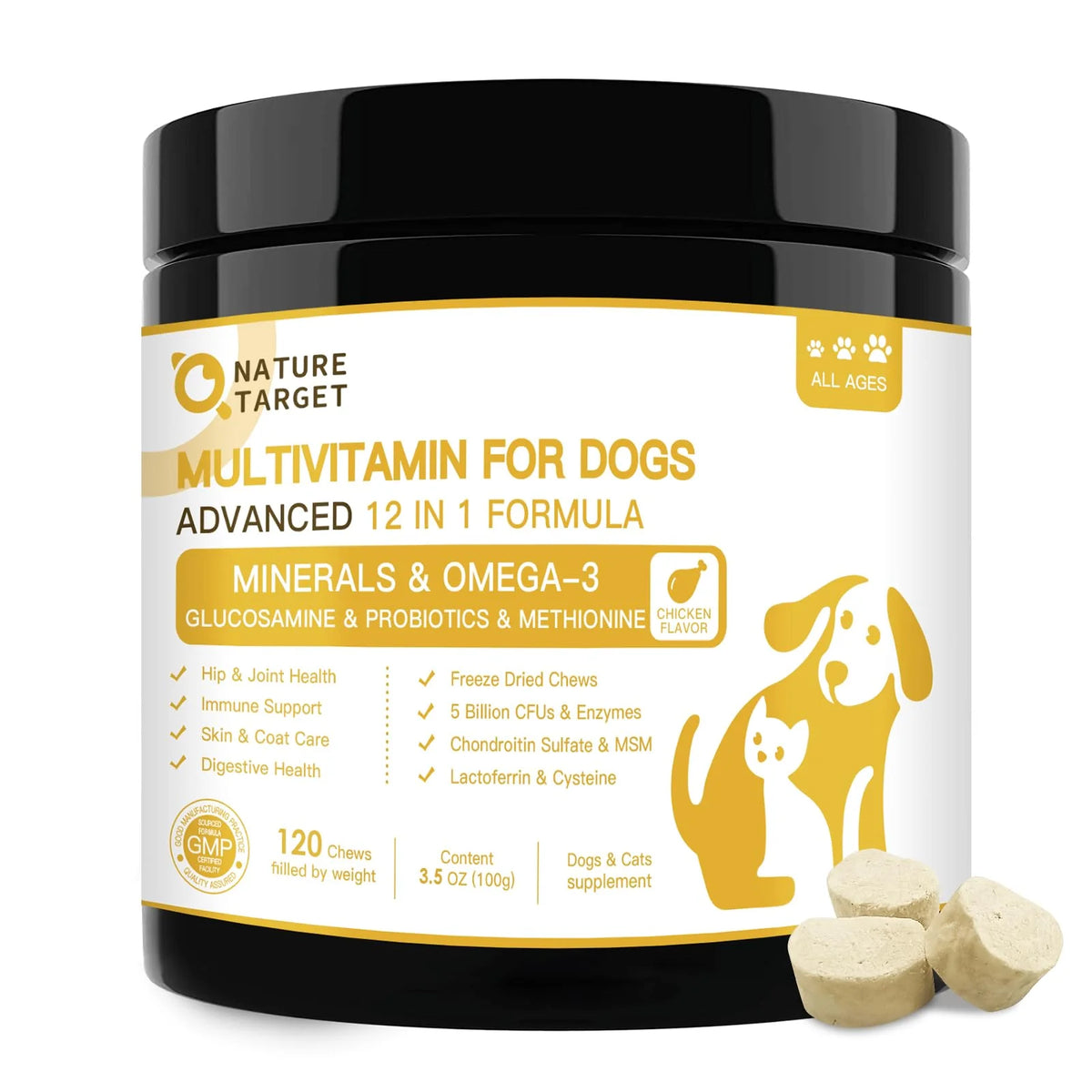 Dog Multivitamins with Probiotics Glucosamine 120 Freeze Dried Chews I106989