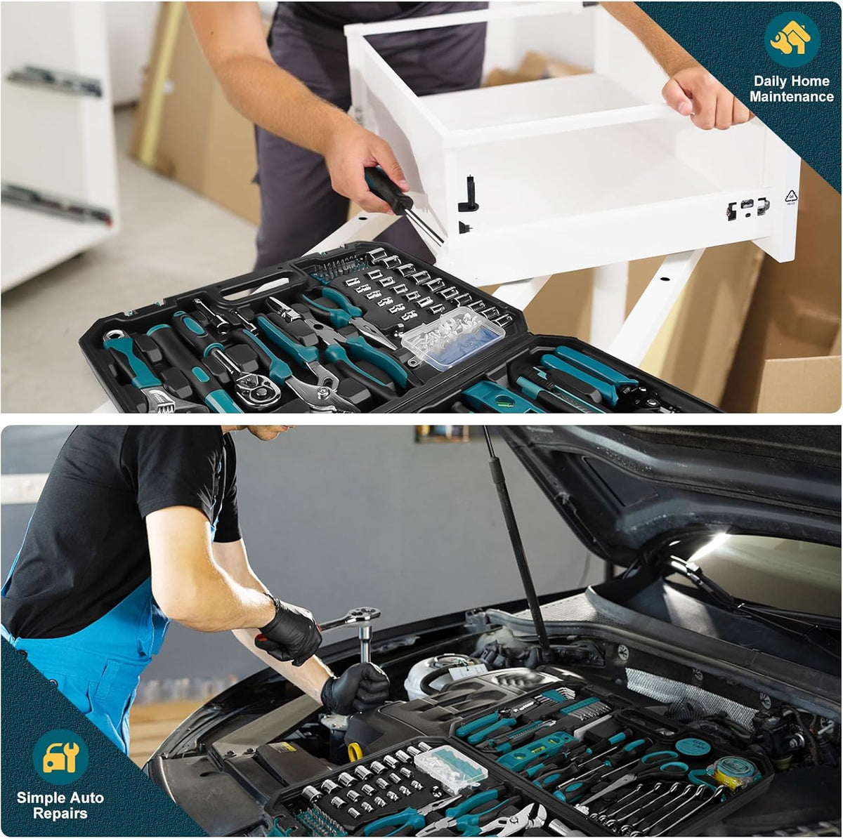 287PCs Hand Tool Set with Hammer, Pliers, Ratchet Wrench, Socket, Tool Box Case S448
