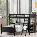 Espresso Pine Wood Twin Over Full Loft Bed with Cabinet P7743