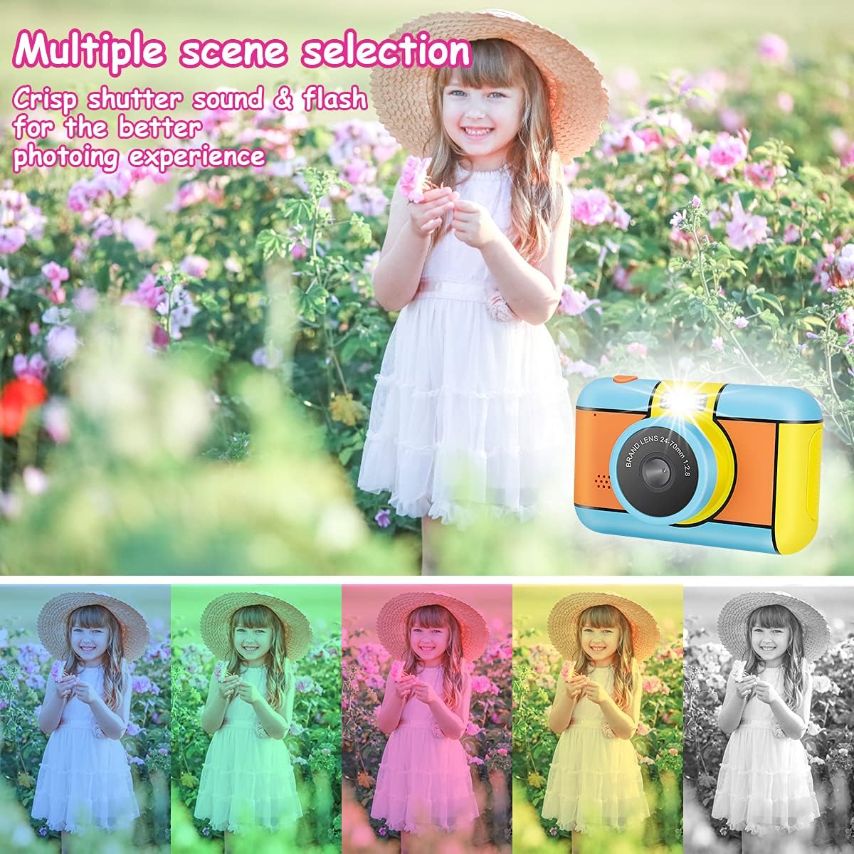 Blue and Yellow 24MP Dual Lens Kids Digital Camera with 32G SD Card M781273