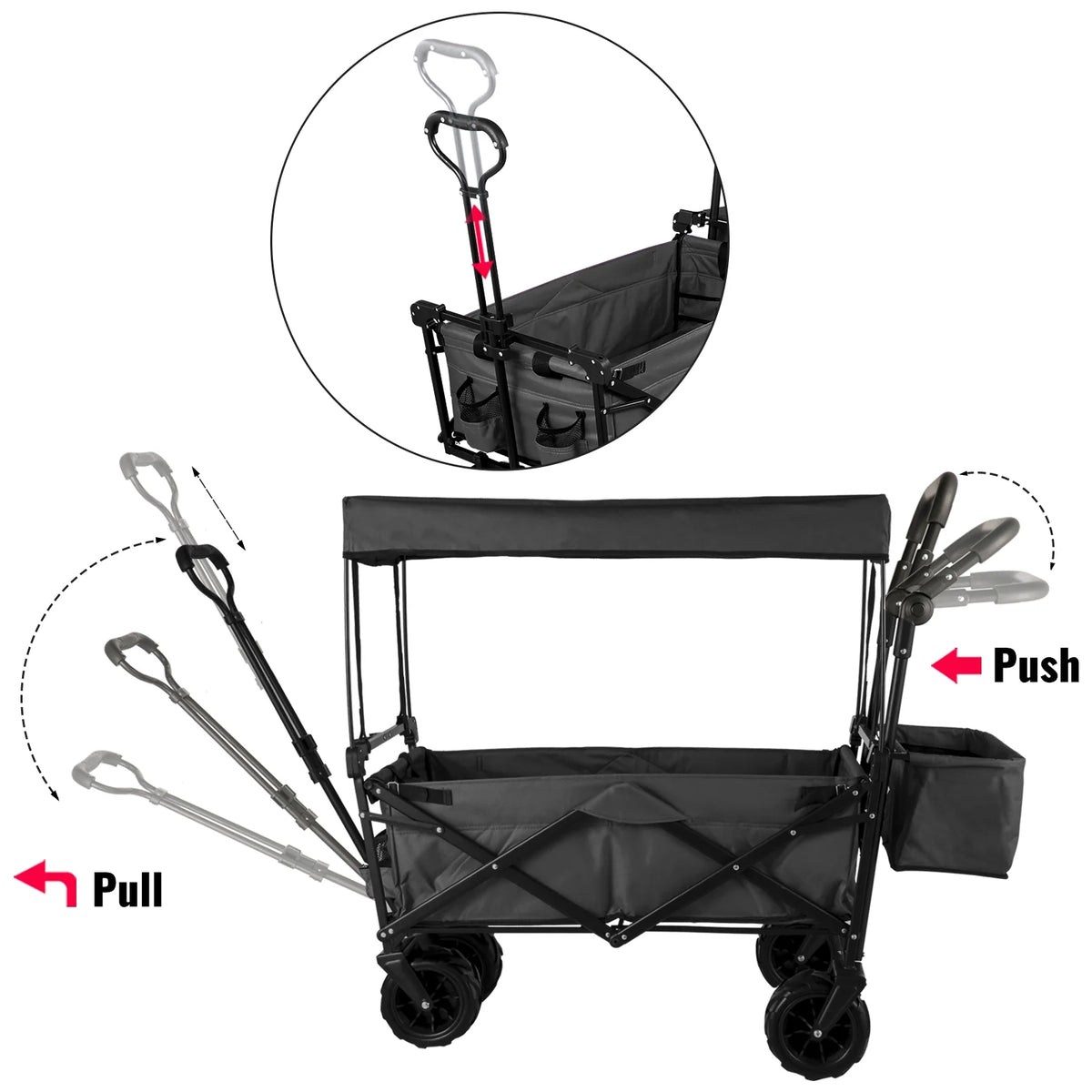 Collapsible Wagon Cart with Removable Canopy and All Terrain Wheels F7682