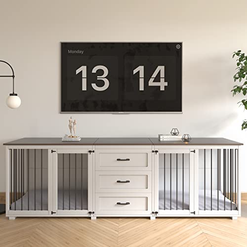 White 3 Drawer Wooden Dog Crate 95"x23"x32"H E7652