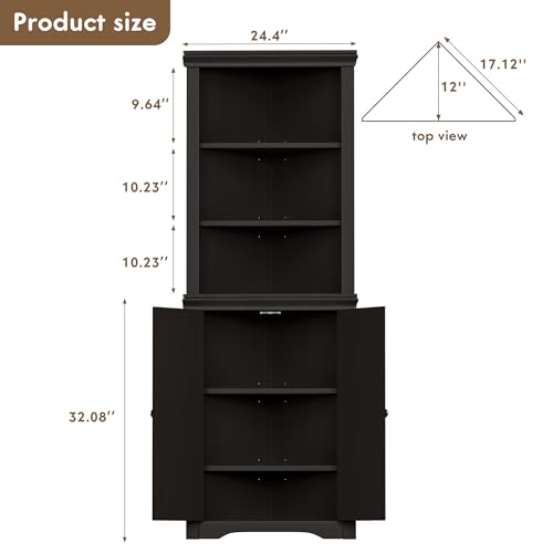 Corner Cabinet with 2 Barn Doors and 3 Shelves Freestanding Storage Cabinet (Espresso) A551202