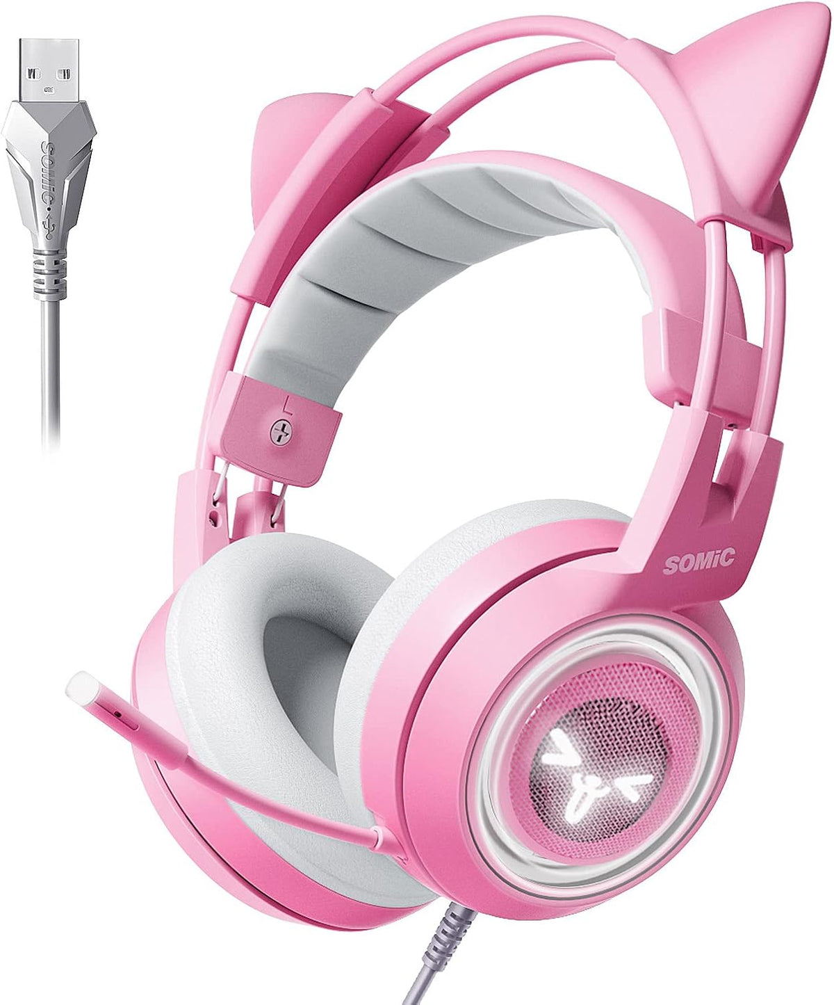 Black 7.1 Virtual Surround Sound Detachable Cat Ear Headphones, USB, Over Ear, Pack of 2 F817