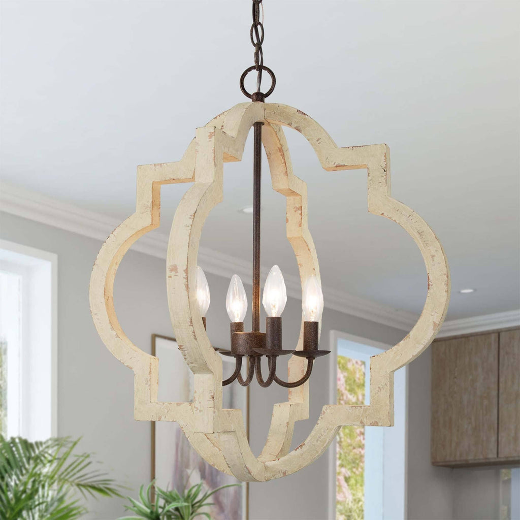 4-Light Weathered White Lantern Candle Chandelier W448168