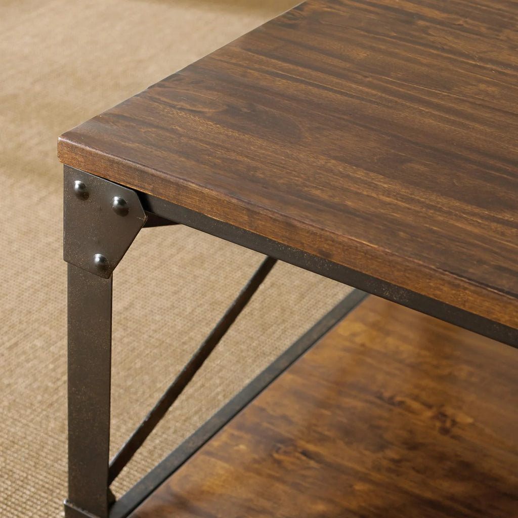 Square End Table Distressed Tobacco Brown Metal Frame D74426