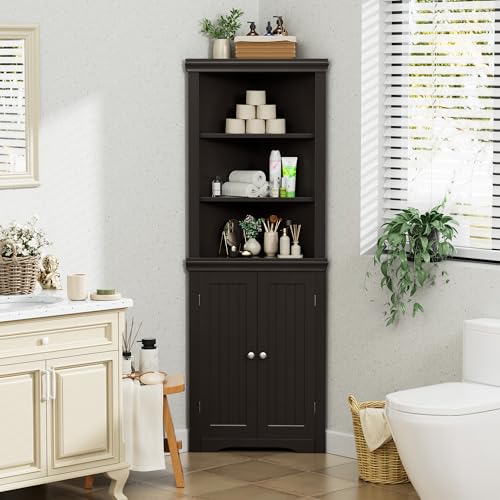 Corner Cabinet with 2 Barn Doors and 3 Shelves Freestanding Storage Cabinet (Espresso) A551202