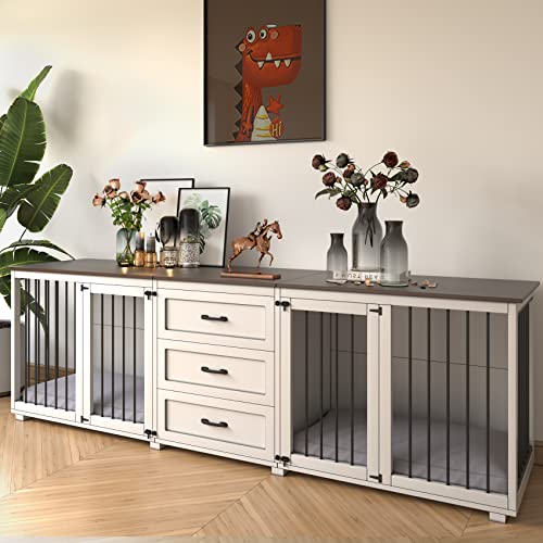 White 3 Drawer Wooden Dog Crate 95"x23"x32"H E7652