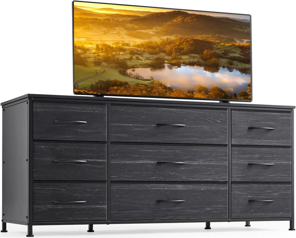 Black 9 Drawer Wide Dresser TV Stand O7157