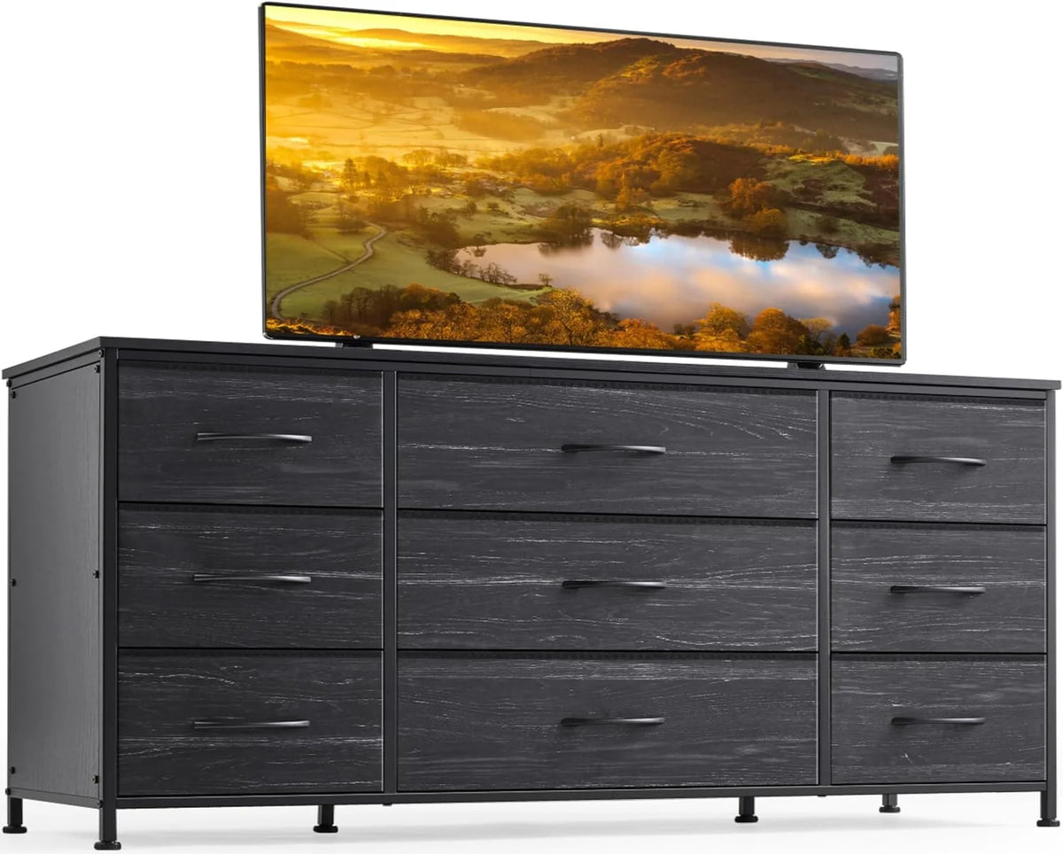 Black 9 Drawer Wide Dresser TV Stand O7157