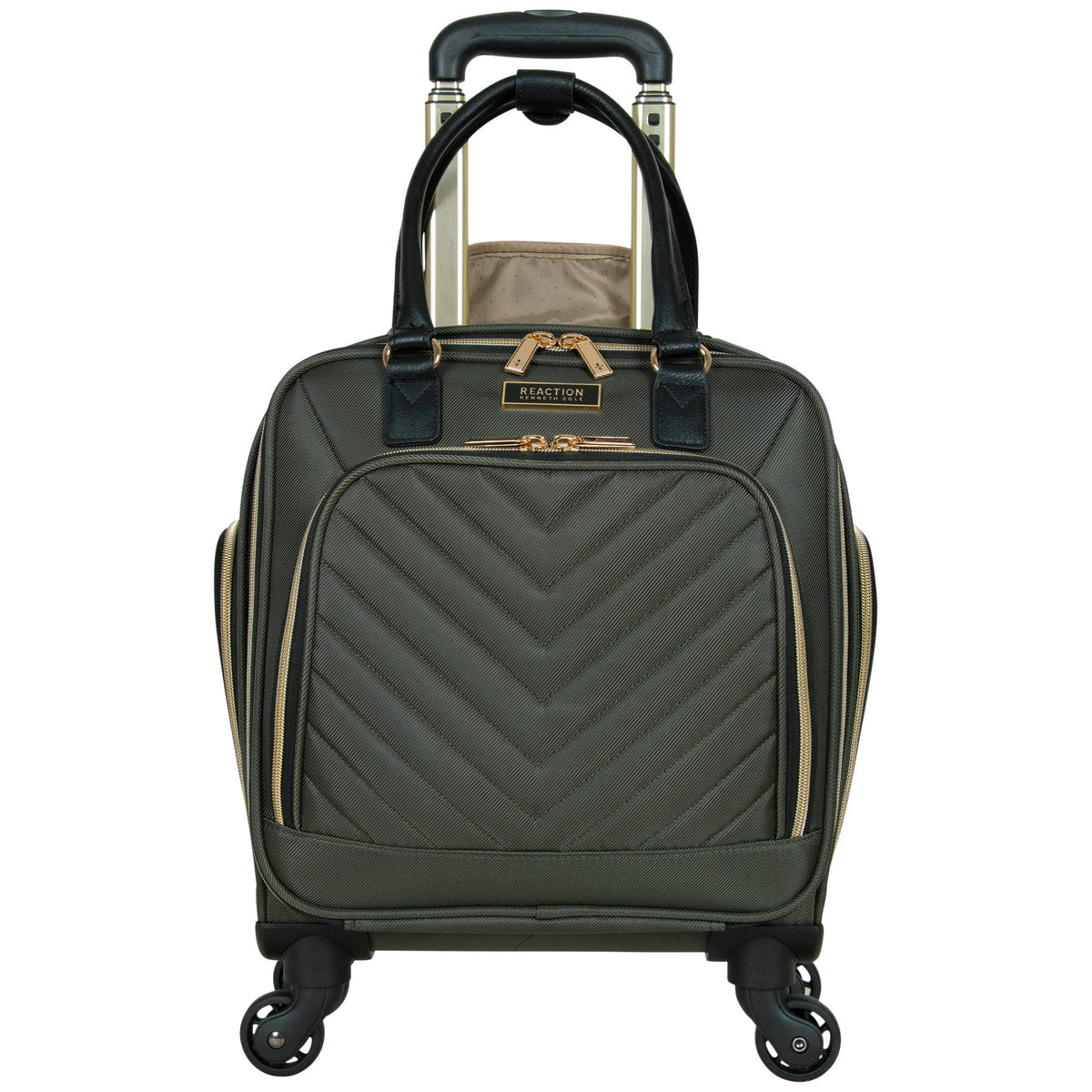 Olive Chevron Quilted 4-Wheel Spinner Carry-On Suitcase I517