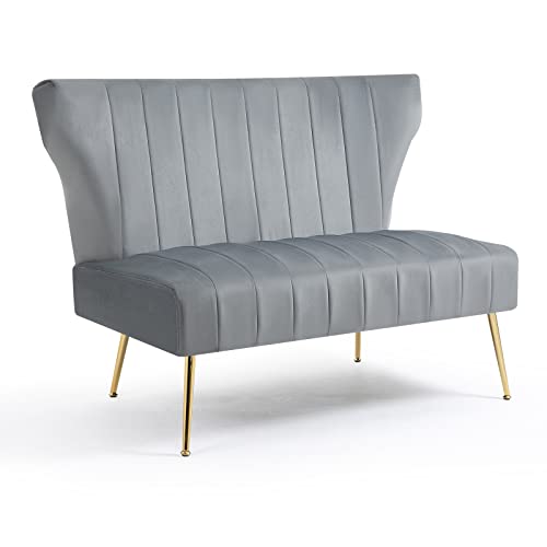 Black Velvet Armless Loveseat Sofa with Golden Metal Legs J59496