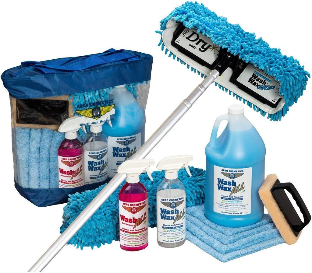Waterless RV Aircraft Boat Wash Wax Mop Kit with Deluxe Pole (3' 9" to 9') O687358