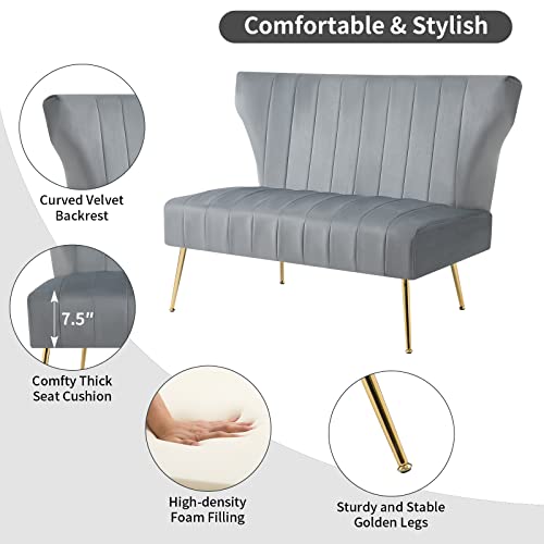 Black Velvet Armless Loveseat Sofa with Golden Metal Legs J59496