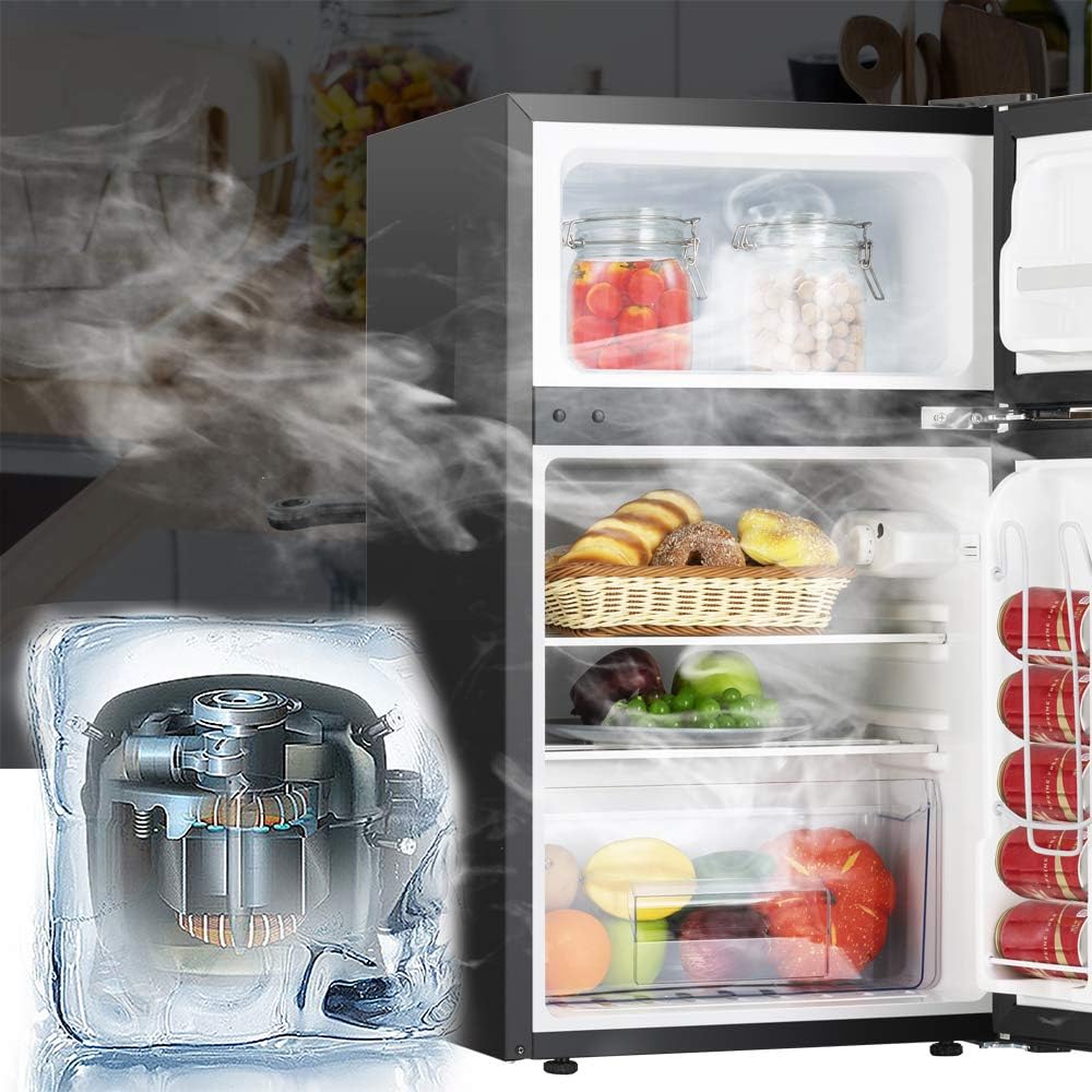 Compact 3.2 Cu.Ft Double Door Stainless Steel Refrigerator G339