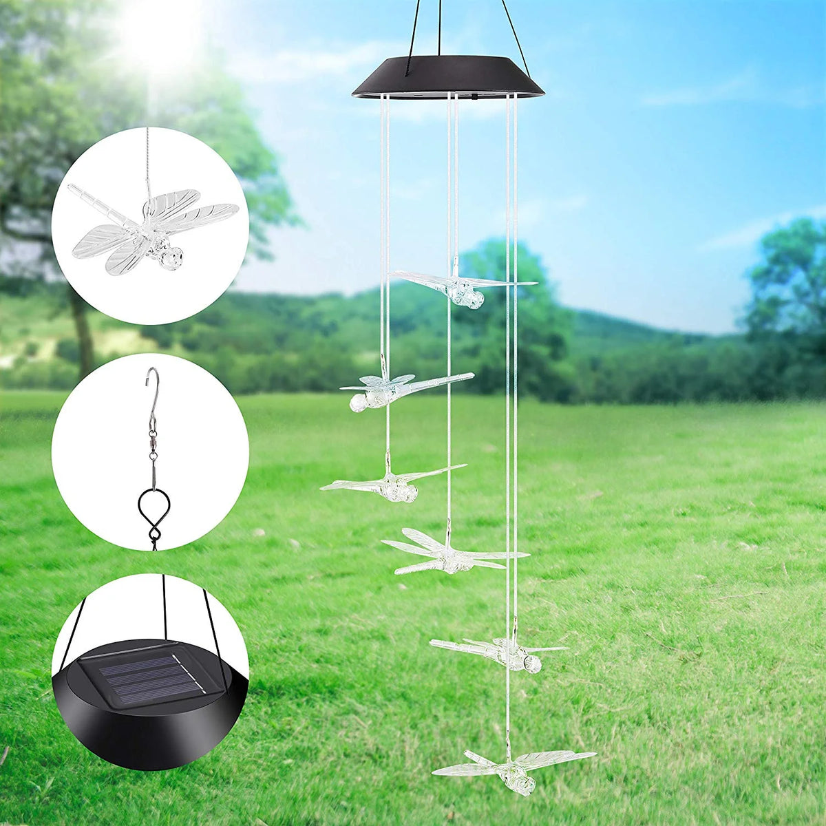 Color Changing Dragonfly Wind Chime Spiral Spinner Wind Mobile E1487