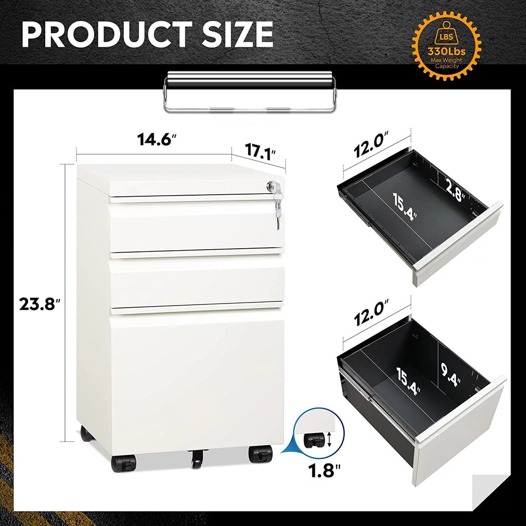 White 3-Drawer Mobile File Cabinet X196