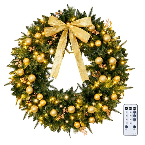 48 Inch Pre-lit Artificial Christmas Wreath with 150 LED Lights and 450 PVC Branch Tips K393531