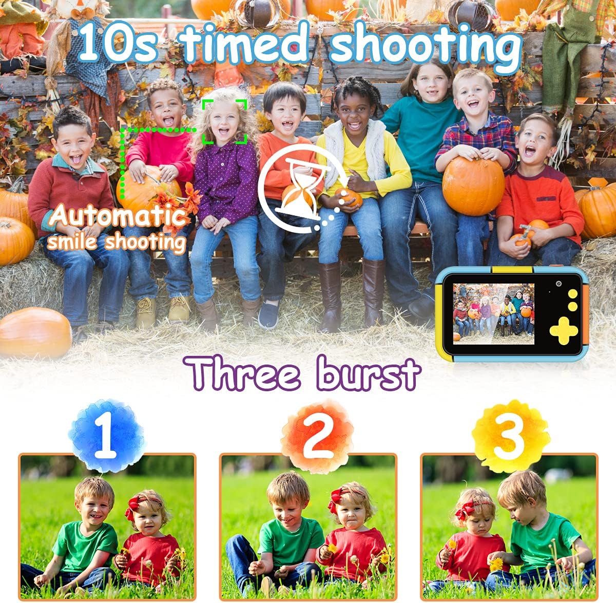 Blue and Yellow 24MP Dual Lens Kids Digital Camera with 32G SD Card M781273