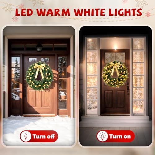 48 Inch Pre-lit Artificial Christmas Wreath with 150 LED Lights and 450 PVC Branch Tips K393531