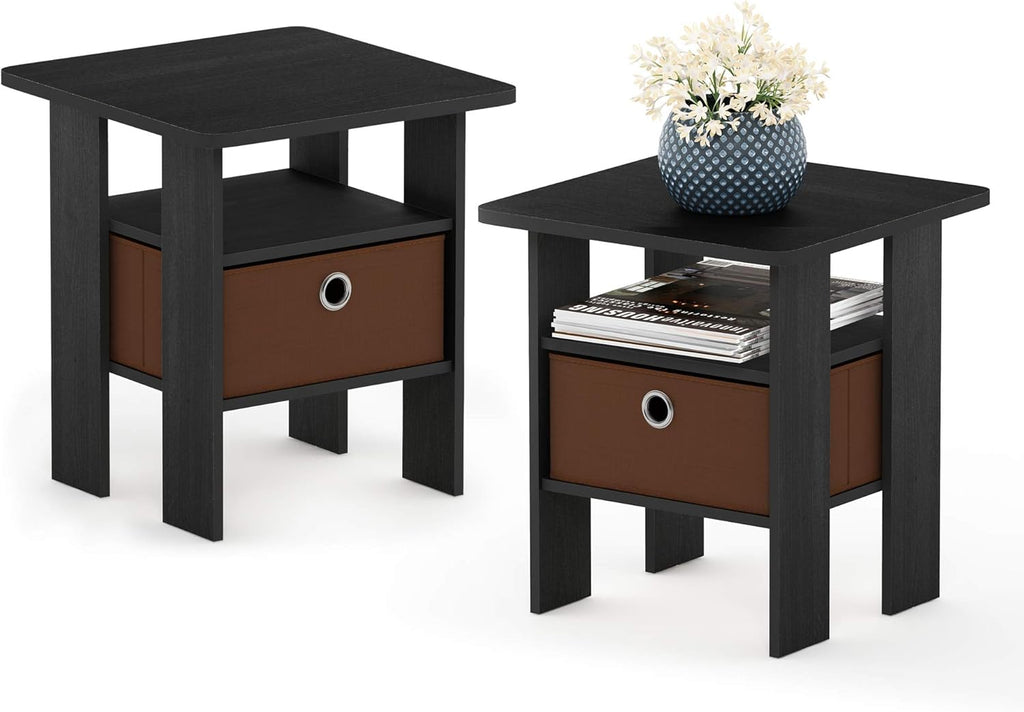 Set of 2 Table with Bin Drawer & 1 Table with Bin Drawer Americano/Medium Brown T589237