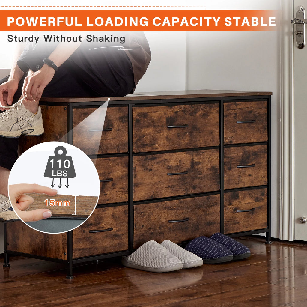 Black 9 Drawer Wide Dresser TV Stand O7157