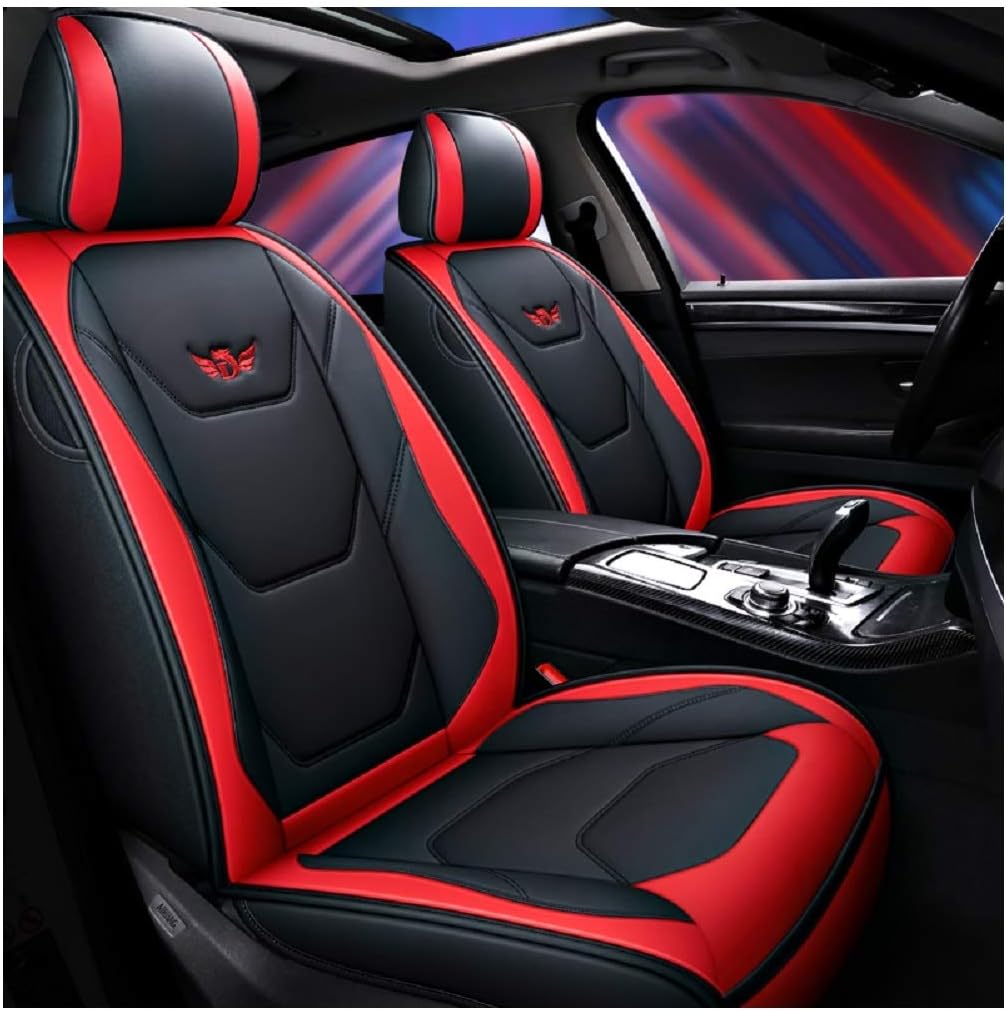 Black-Red PU Leather Car Seat Covers 5 Seats Full Set D762931