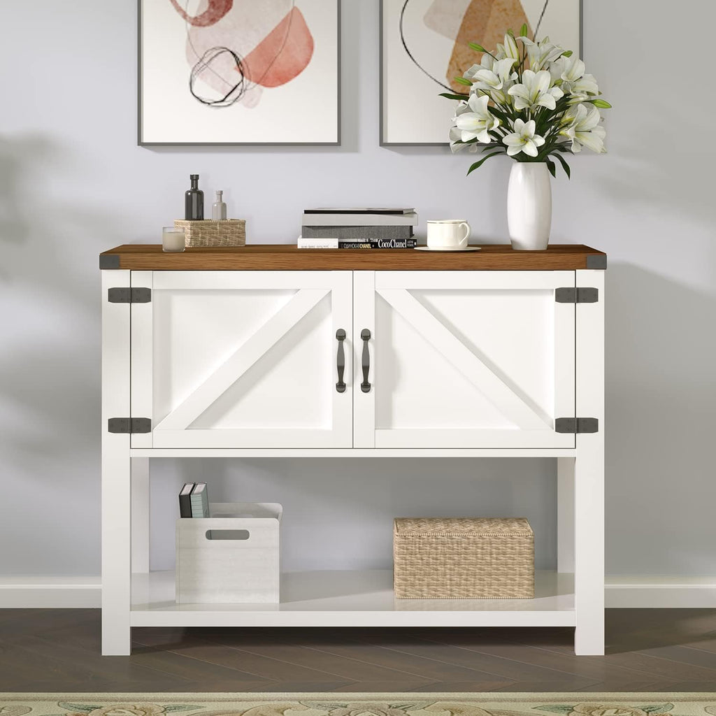 White 2 Door Buffet Storage Cabinet with Bottom Open Shelf U406417