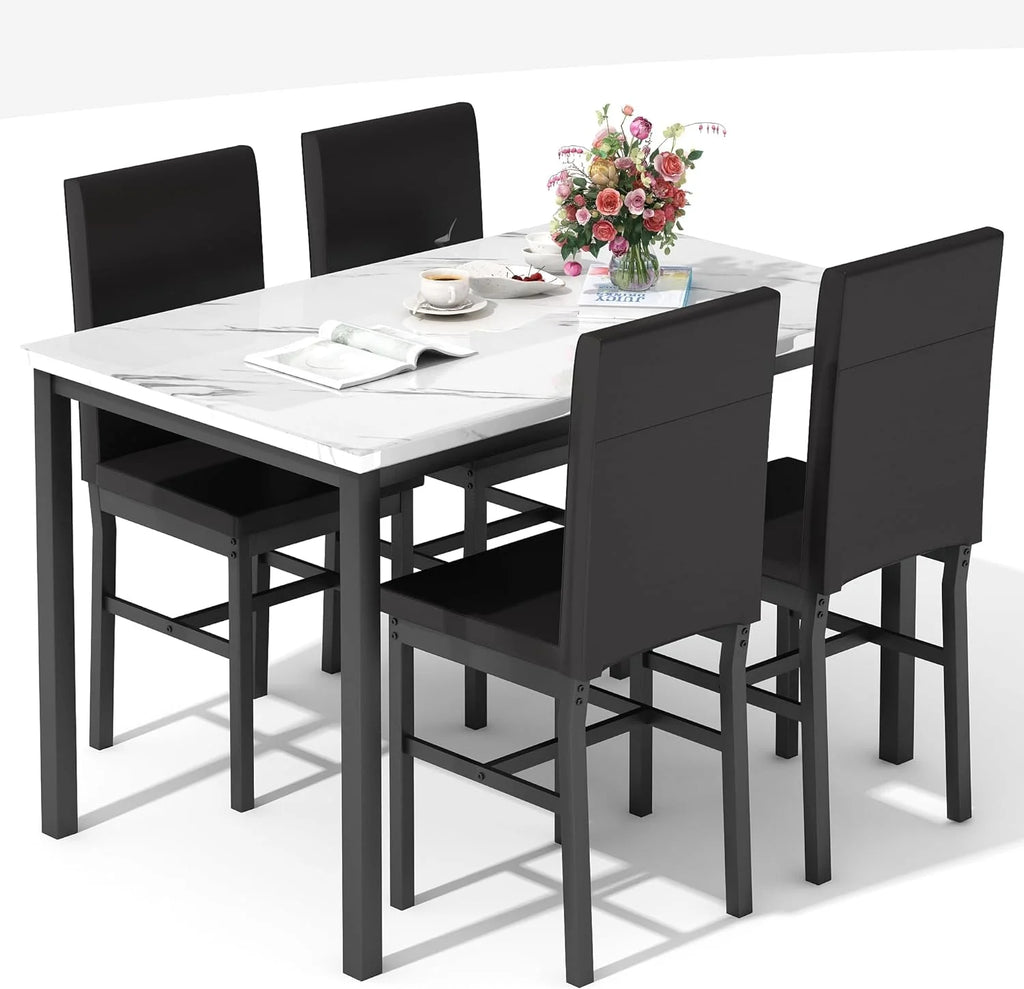 Dining Table Set for 4 with 4 PU Leather Chairs C16955
