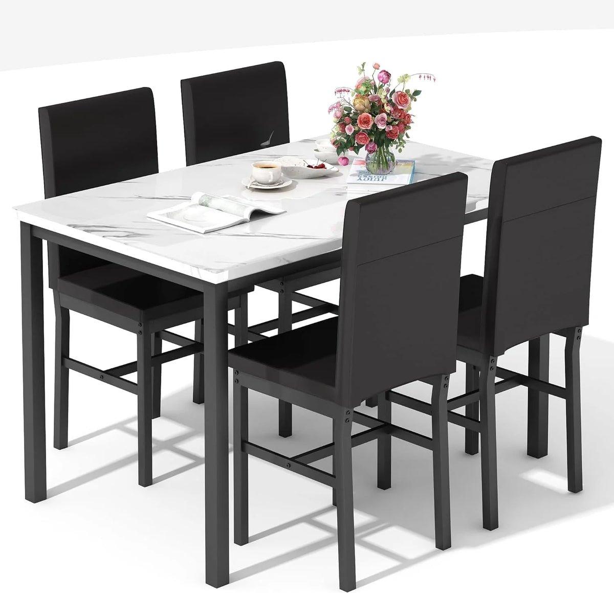 Dining Table Set for 4 with 4 PU Leather Chairs C16955