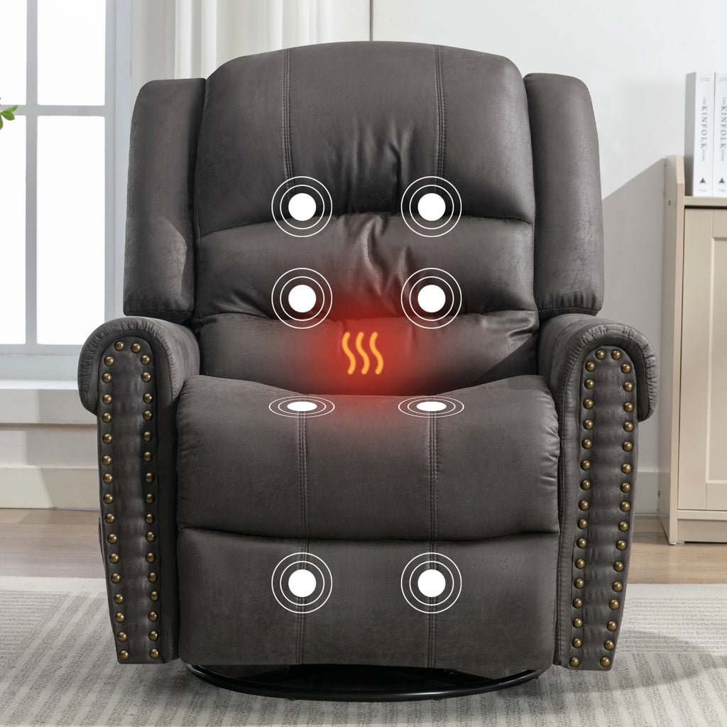Gray PU Leather Swivel Recliner Chair with Massage and Heat O449