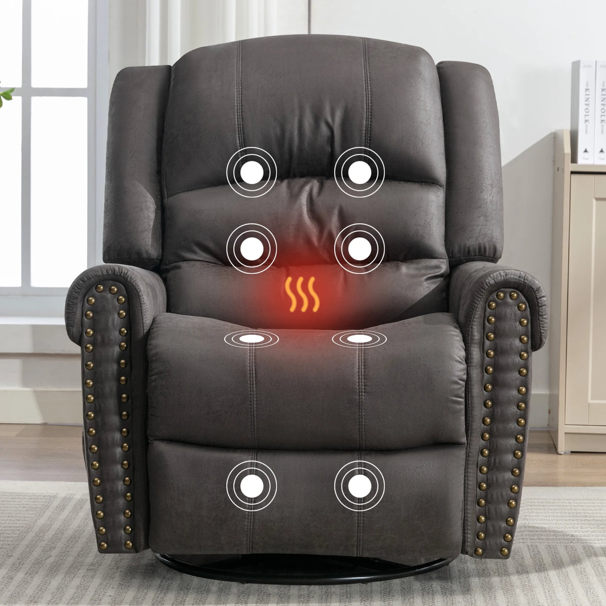 Gray PU Leather Swivel Recliner Chair with Massage and Heat O449