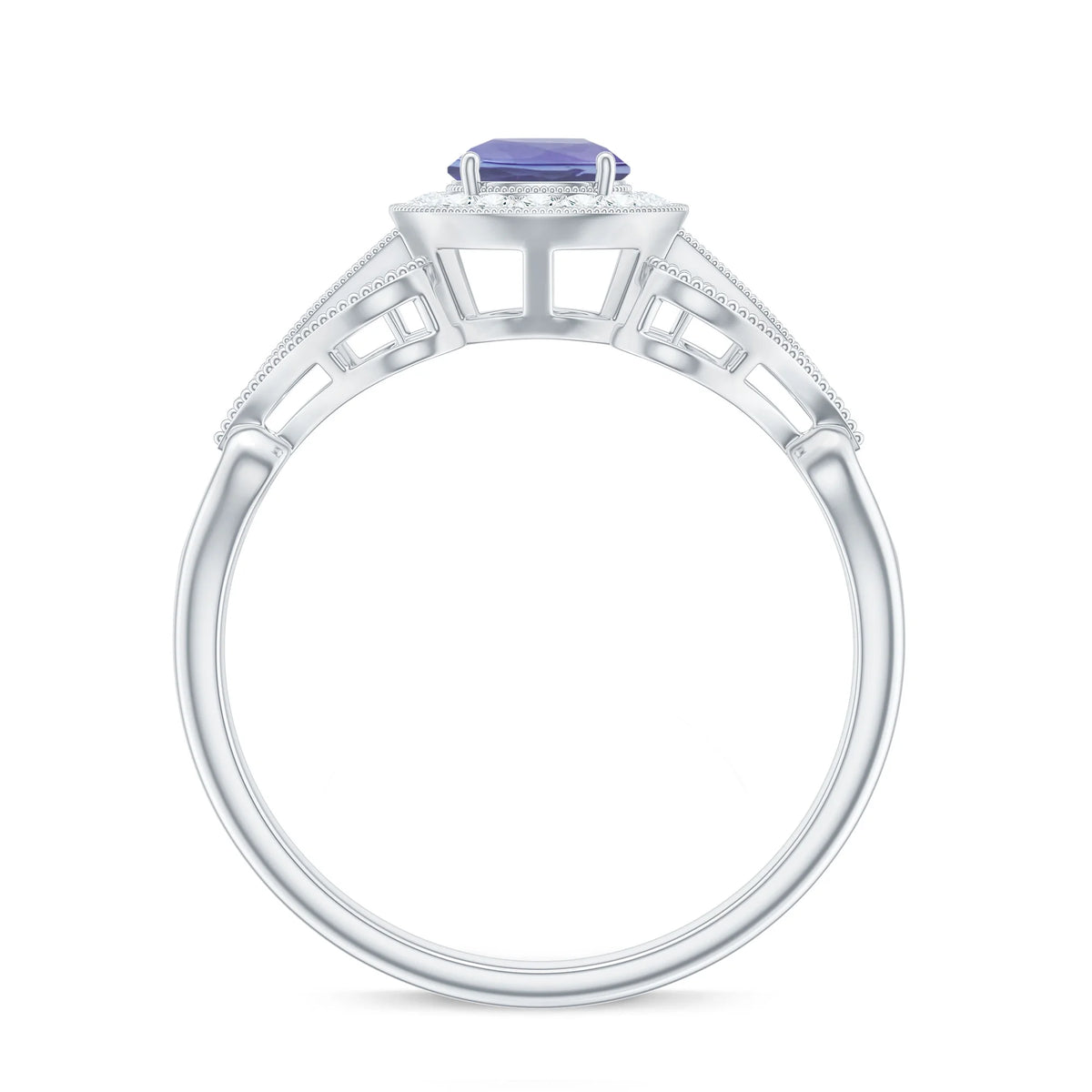 Tanzanite and Diamond Engagement Ring, 925 Sterling Silver, US 4.00 E328