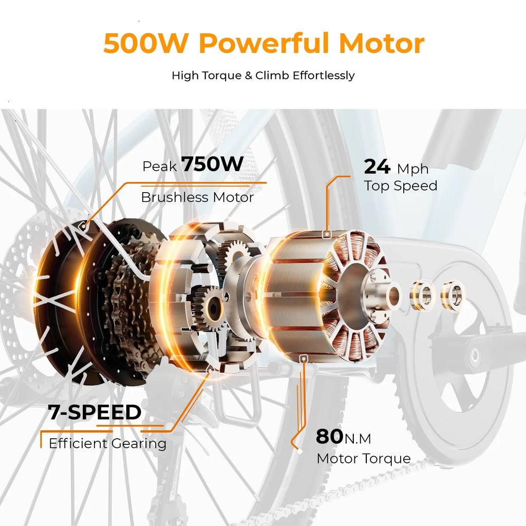 Electric Bike 500W 36V 13Ah Removable Battery 26 7-Speed H184891