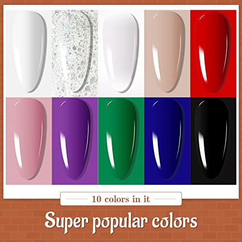 10 Colors Gel Nail Polish Kit with Mini UV LED Nail Lamp Base Coat Top Coat Set C243403