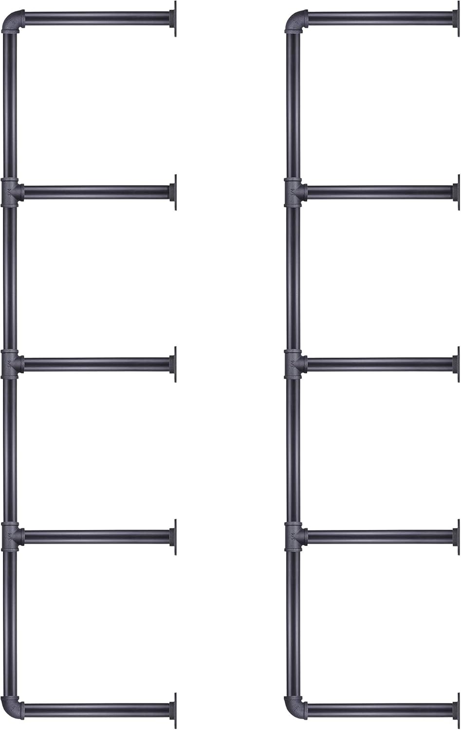 5 Tier Wall Mount Iron Pipe Shelf, 2 Pack 52 Inch Tall P379