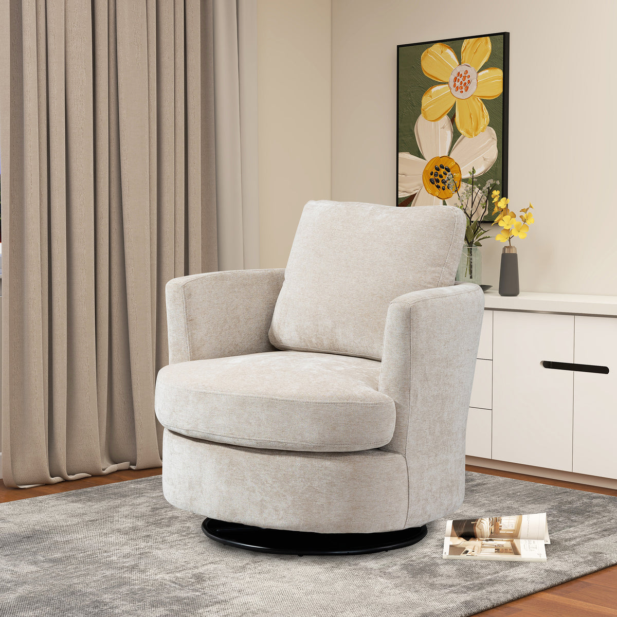 Chenille Round Swivel Accent Chair P23189