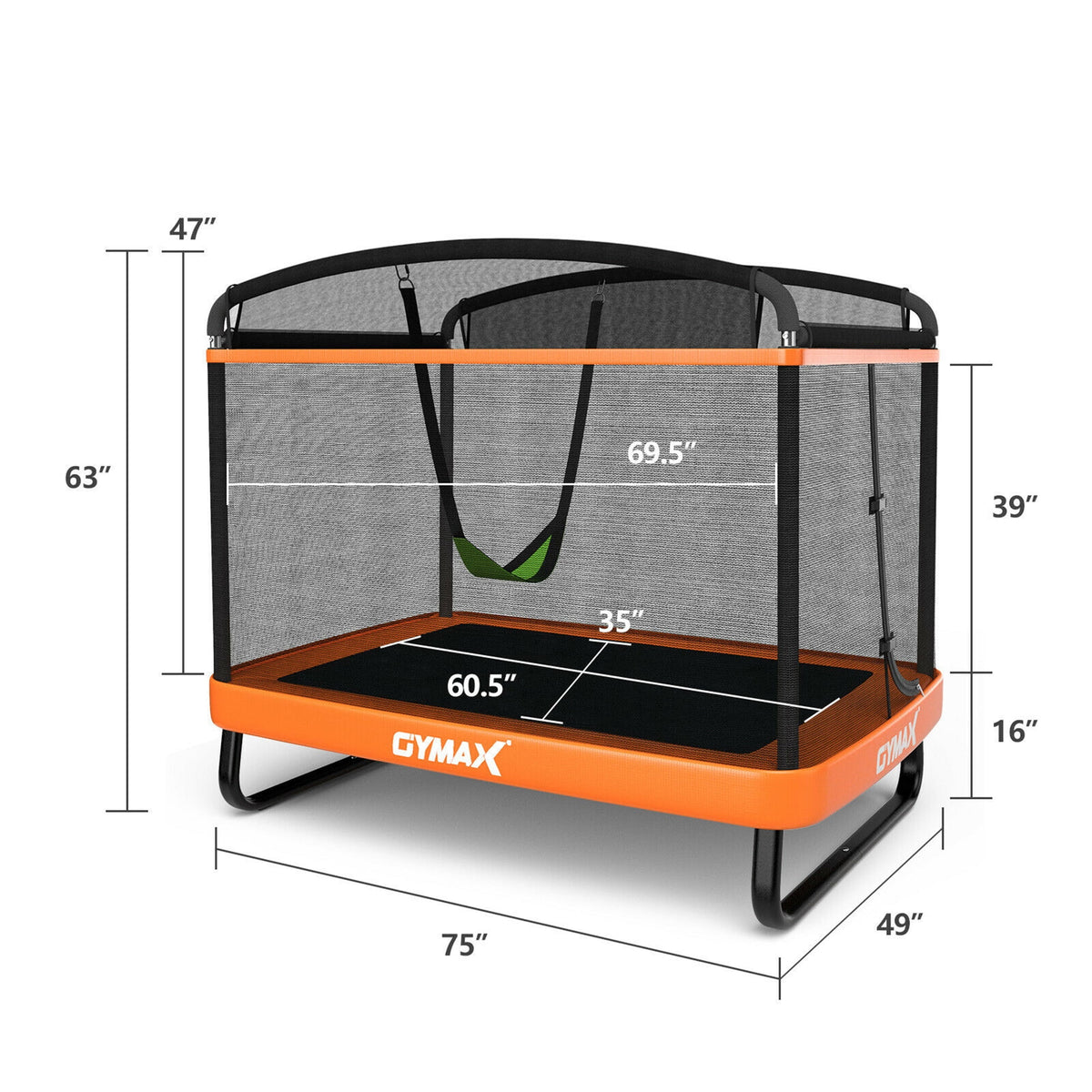 6FT Kids Trampoline with Swing Safety Enclosure Orange F698