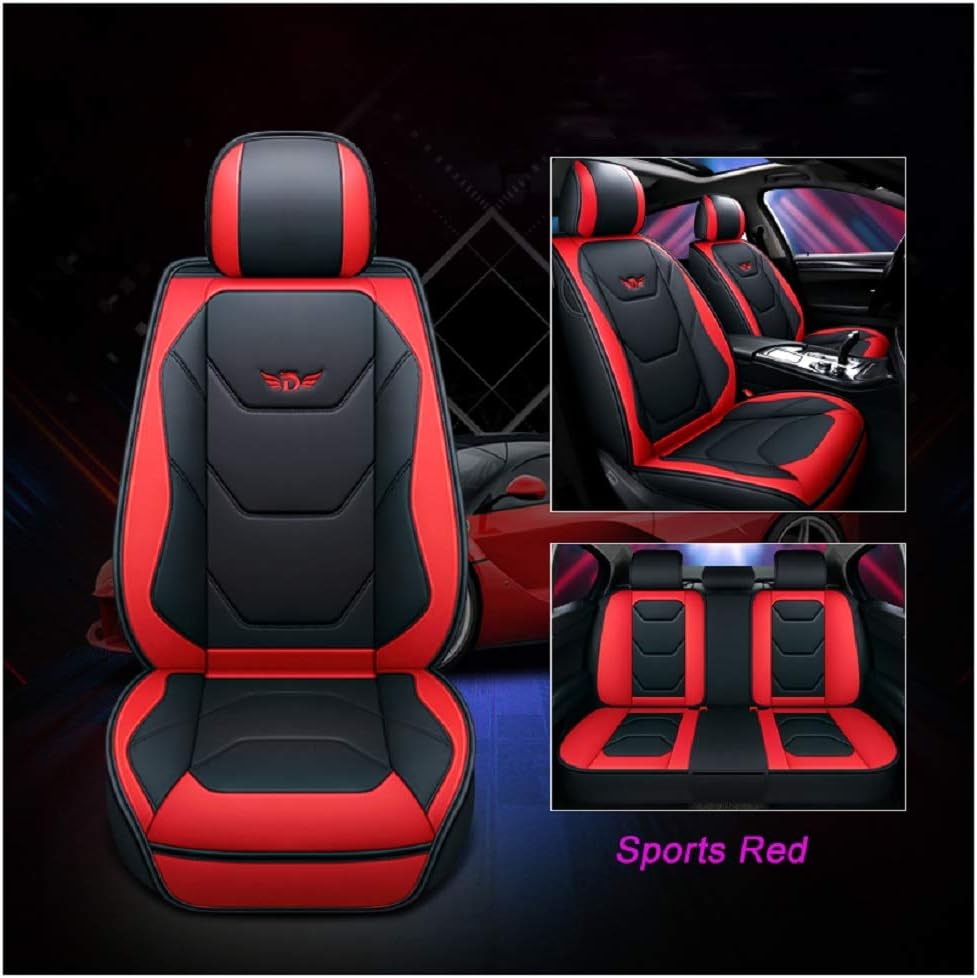 Black-Red PU Leather Car Seat Covers 5 Seats Full Set D762931
