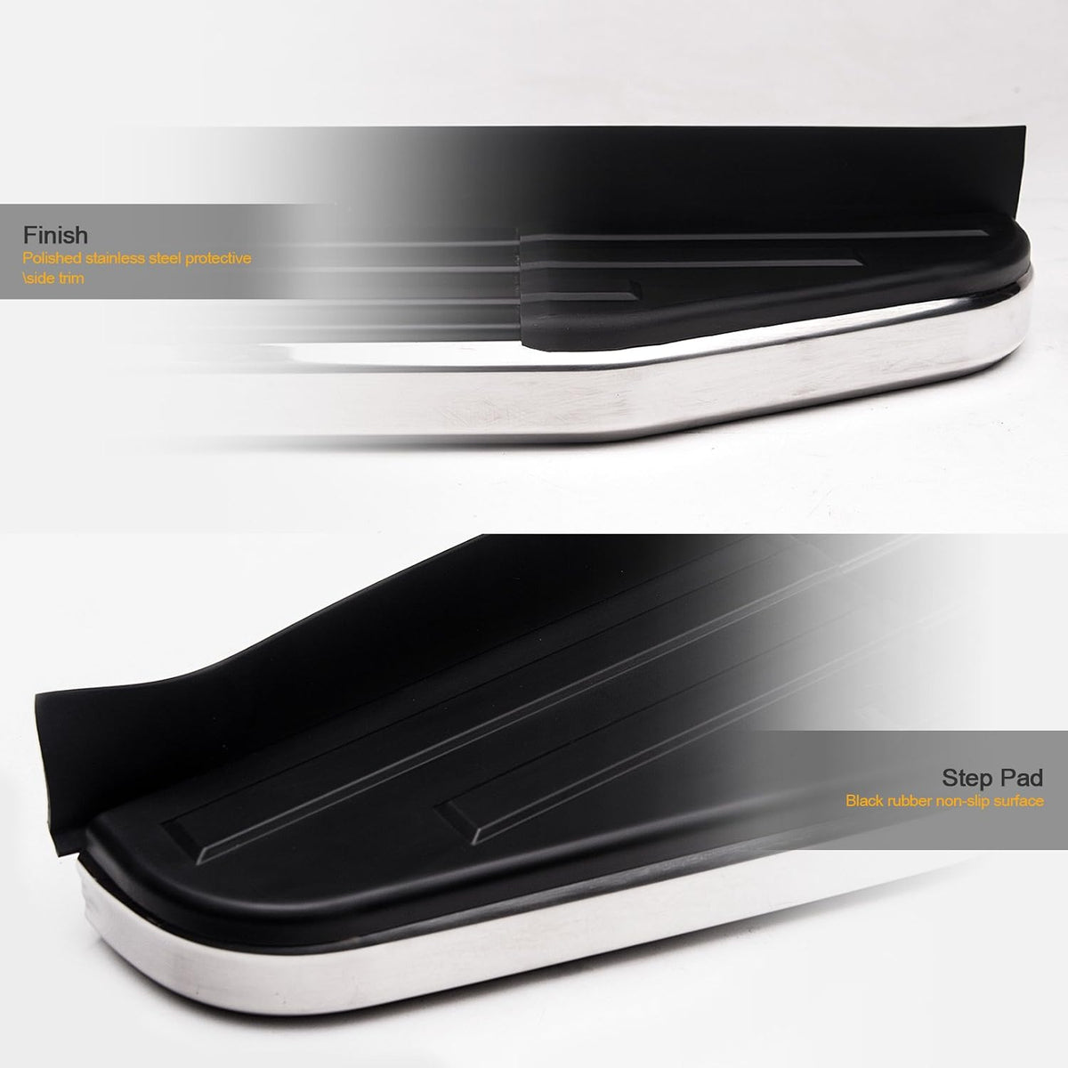 Black Aluminum Running Boards with Chrome Trim S83771