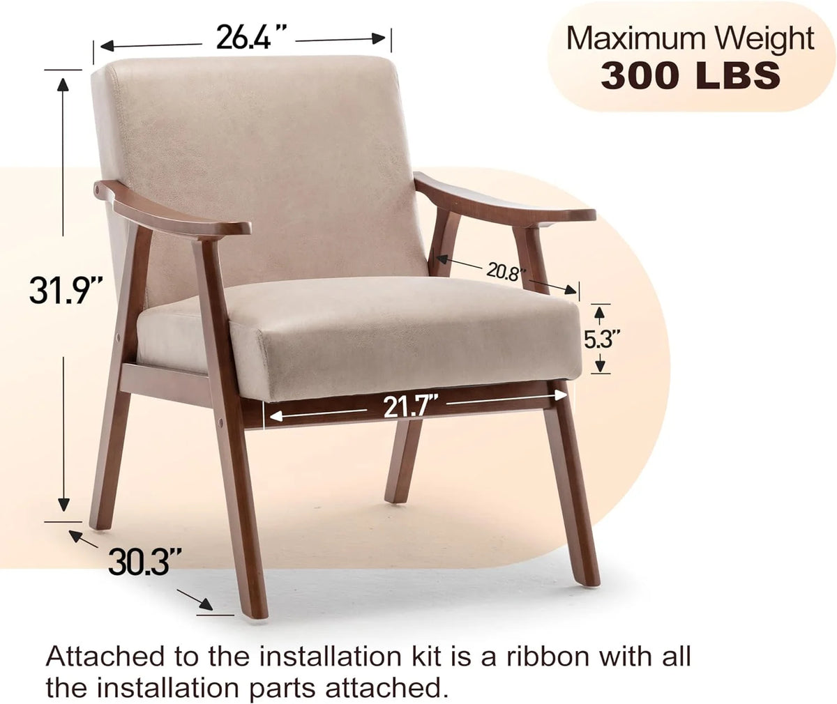 Mid-Century Modern Velvet Accent Chair with Solid Wood Frame W535