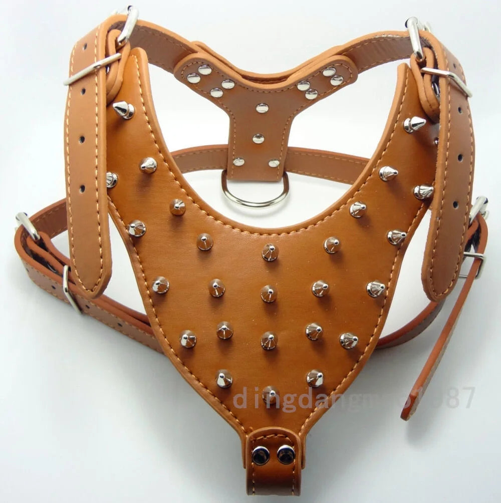 Spiked Studded Leather Dog Harness Q36108