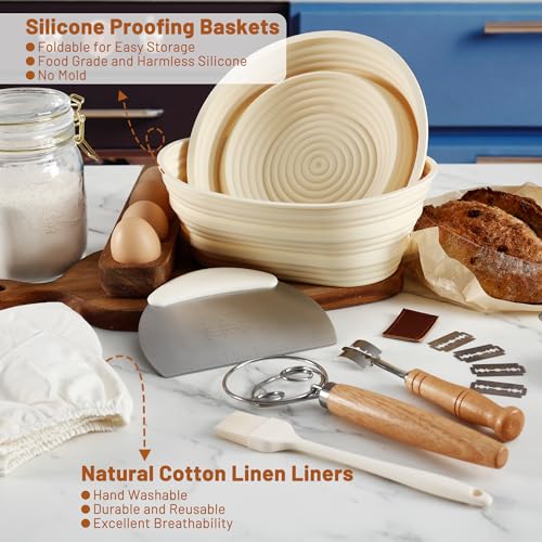 9.5 Inch Round & 10.5 Inch Oval Foldable Sourdough Bread Proofing Basket with Linen Liner Y804