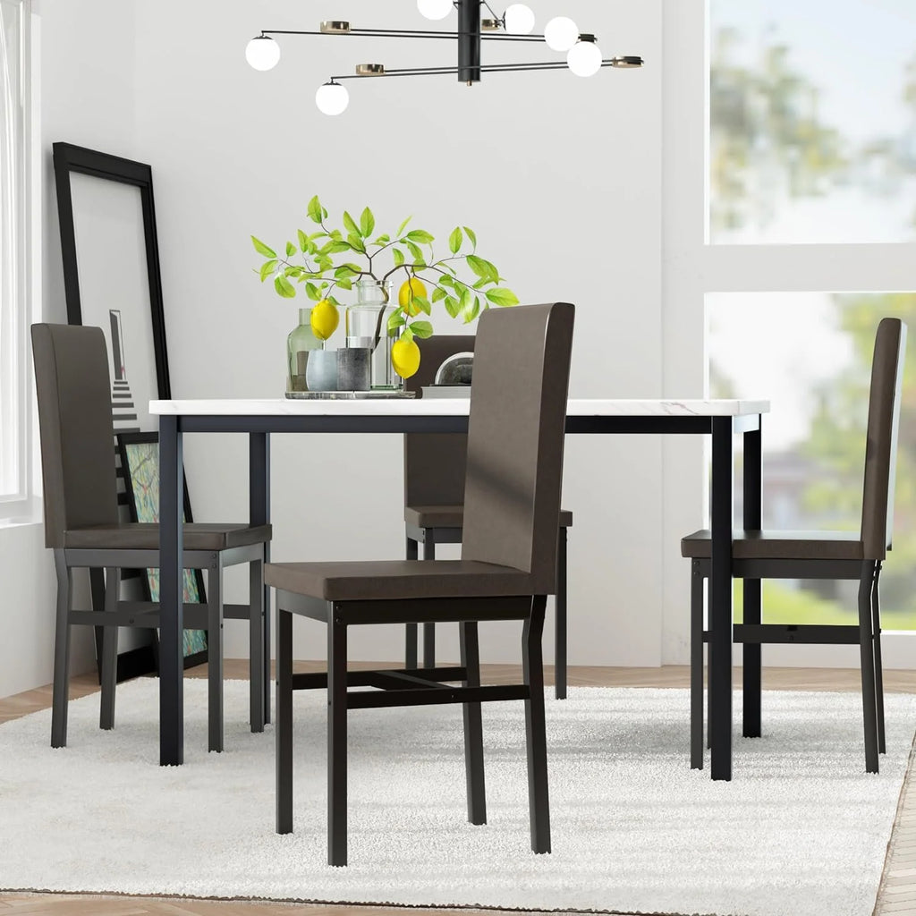 Dining Table Set for 4 with 4 PU Leather Chairs C16955