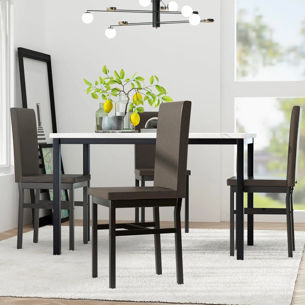 Dining Table Set for 4 with 4 PU Leather Chairs C16955
