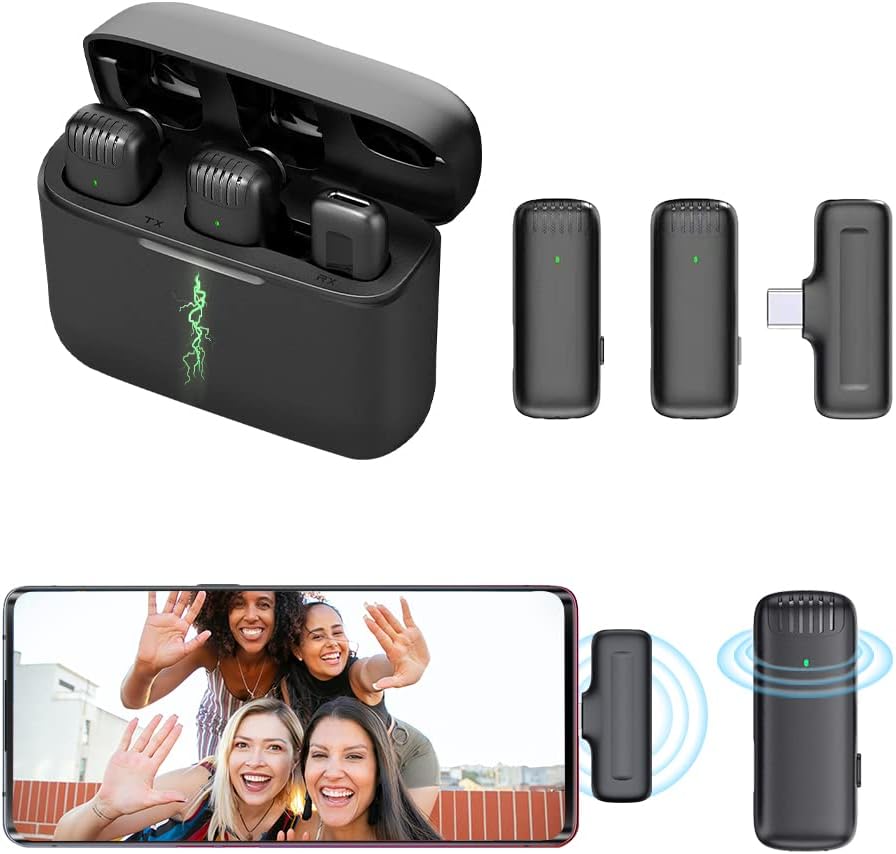 Wireless Lavalier Microphone with Charging Case, Black, Pack of 2 T139