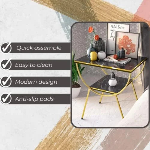 White Marble Nightstand with Gold Metal Legs Y897
