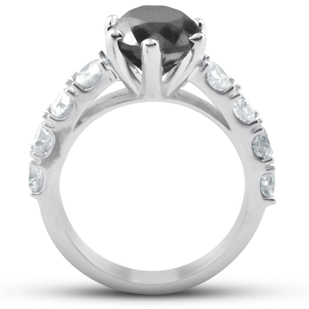 4 1/2 Carat Black & White Diamond Engagement Ring 14K White Gold L1999