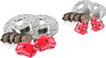 Powder Coated Red Calipers + Drilled Slotted Rotors + Ceramic Pads X343023